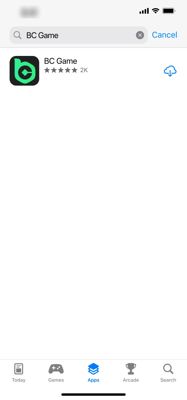 Enter BC Game name on the App Store search bar.