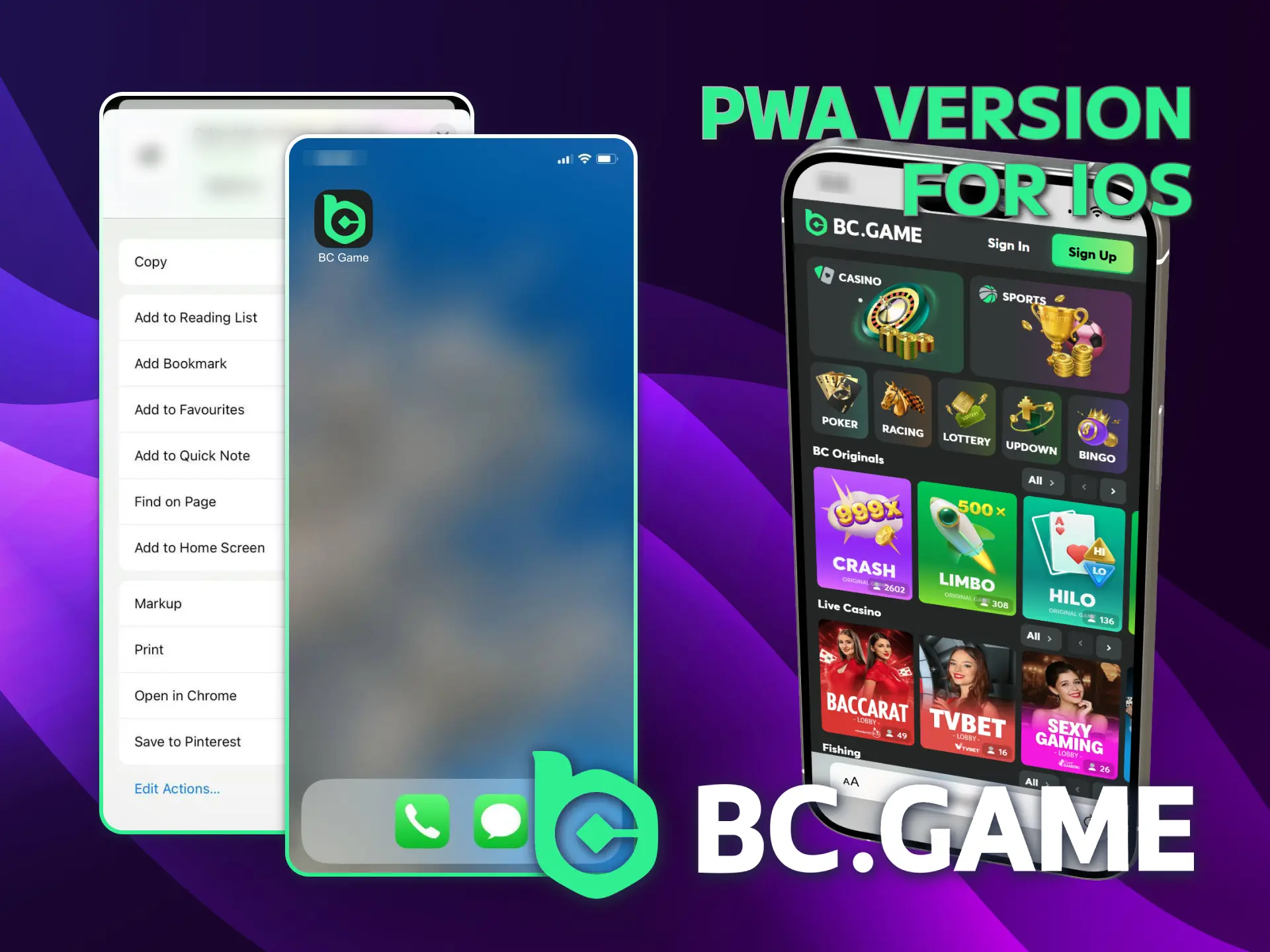 Use Safari to install the BC Game's PWA for iOS.