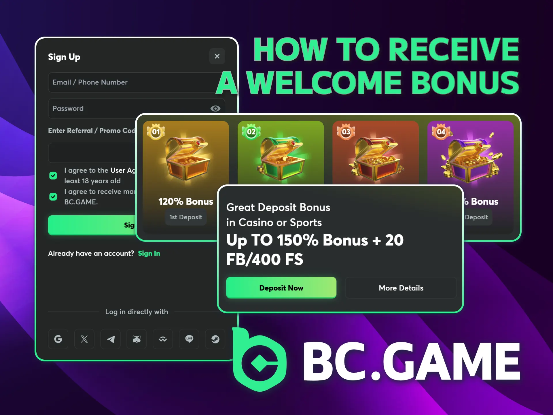 Register and deposit at BC Game to get a welcome bonus.