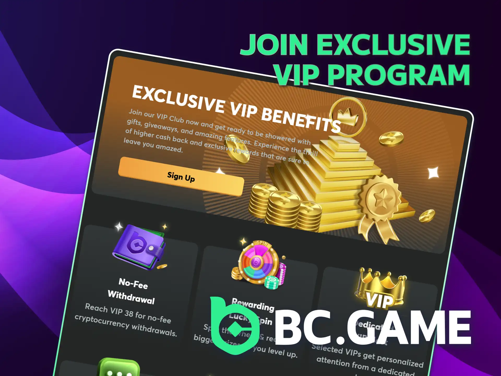 Join the BC Game VIP Program for level-up bonuses.