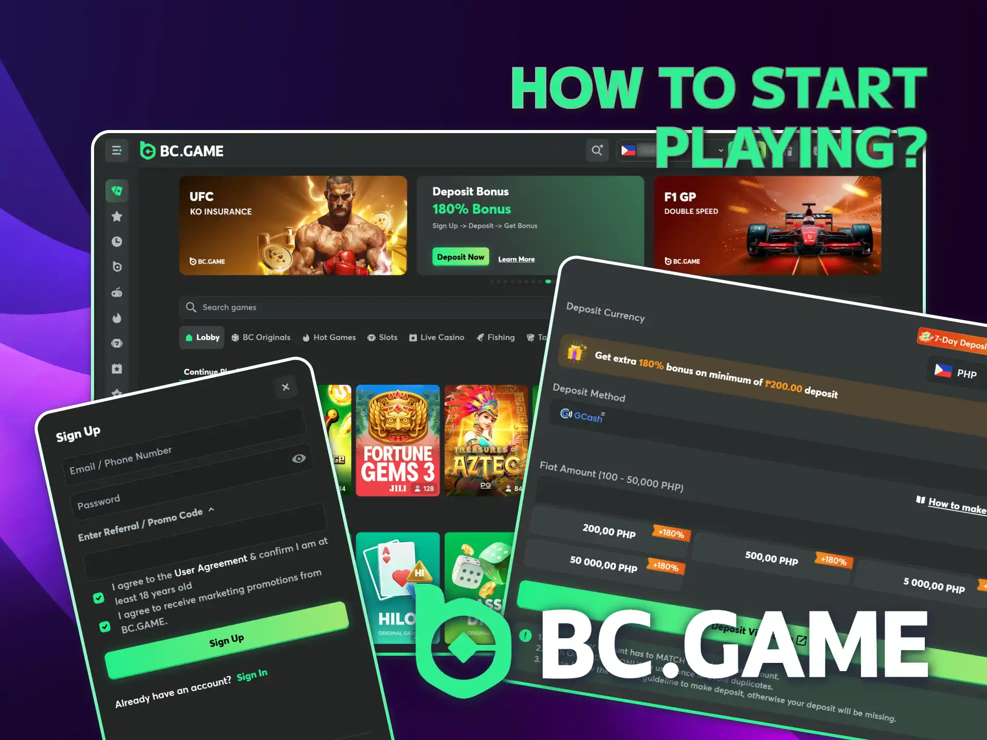 Start playing at BC Game Philippines after registration and depositing.