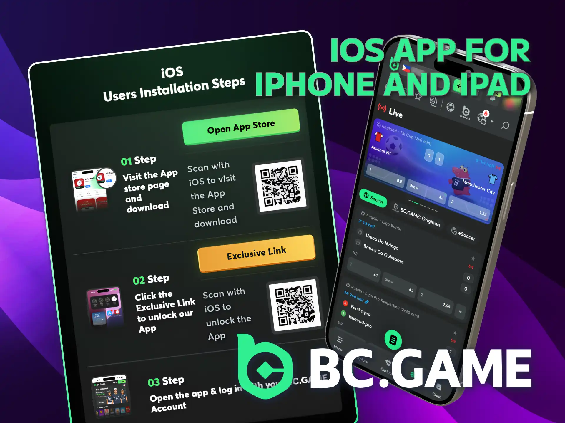 Install the BC Game iOS application to your Apple device.