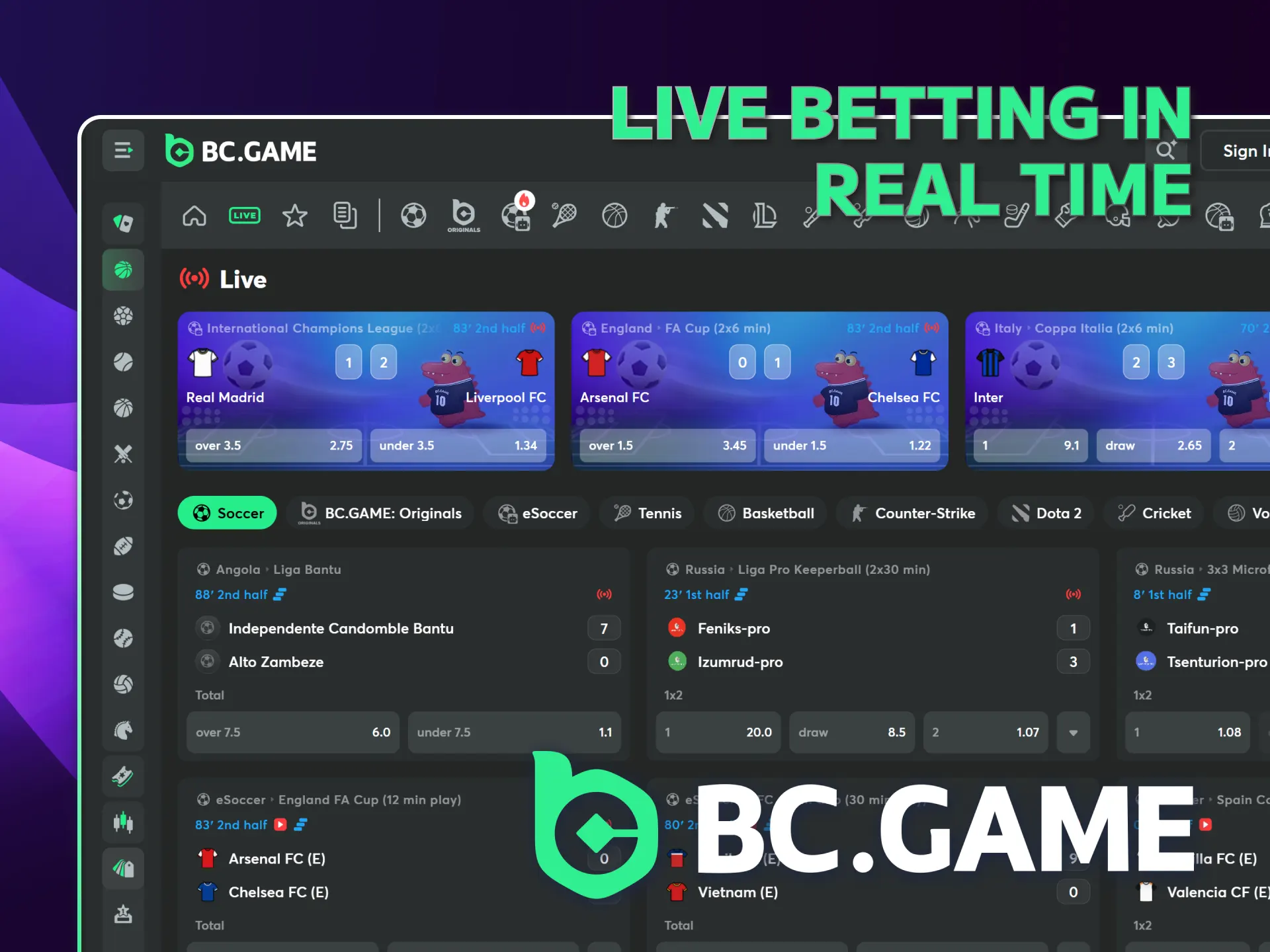 Watch live sport streams and win with BC Game markets.