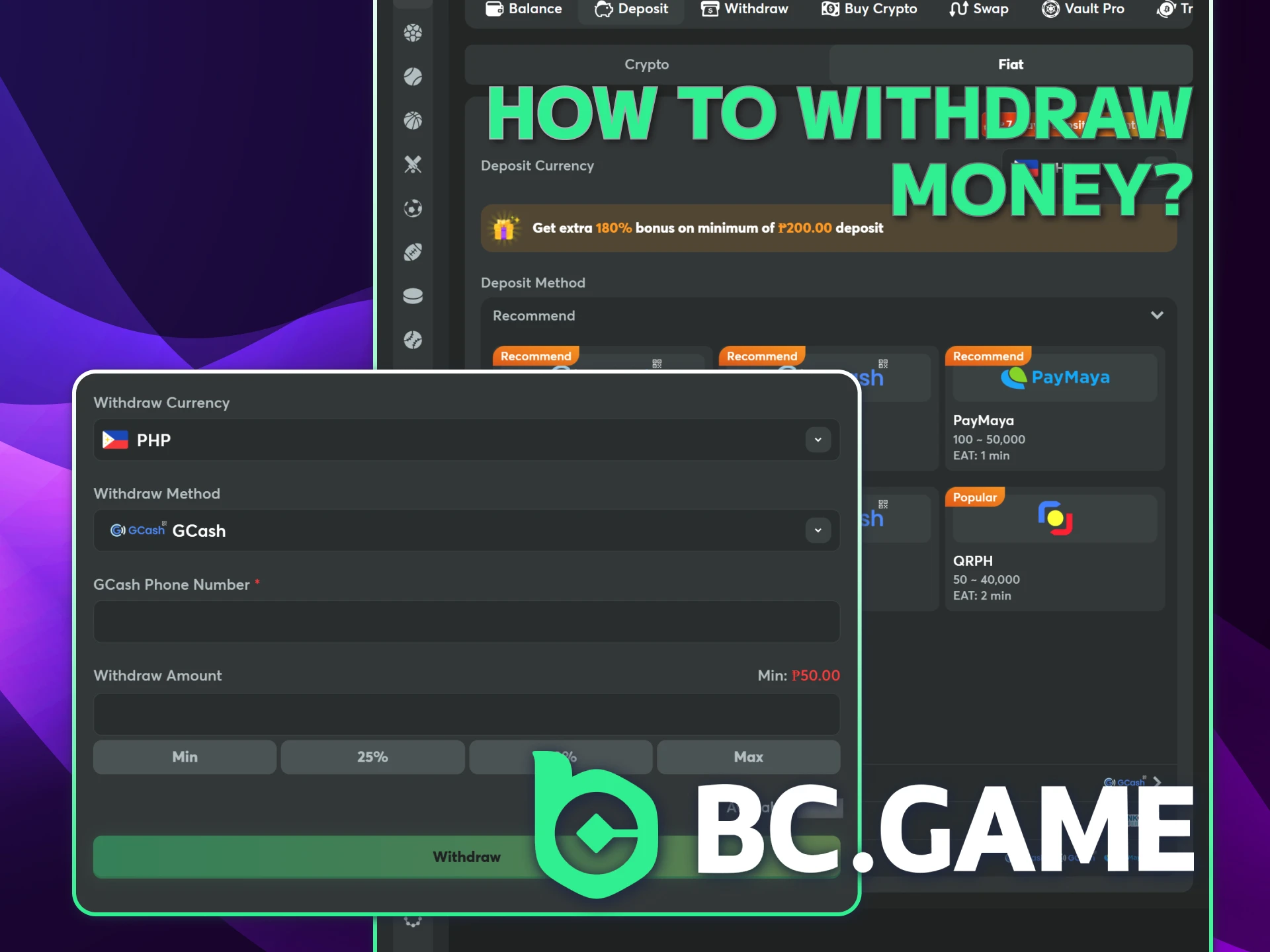 Withdraw your winnings quickly from your BC Game Philippines account.