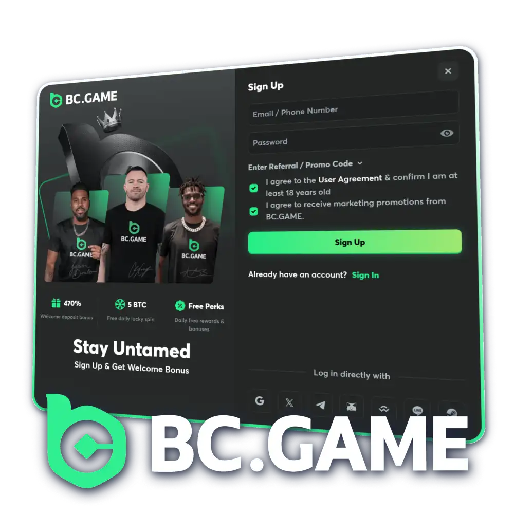 Start registration and create your account at BC Game.