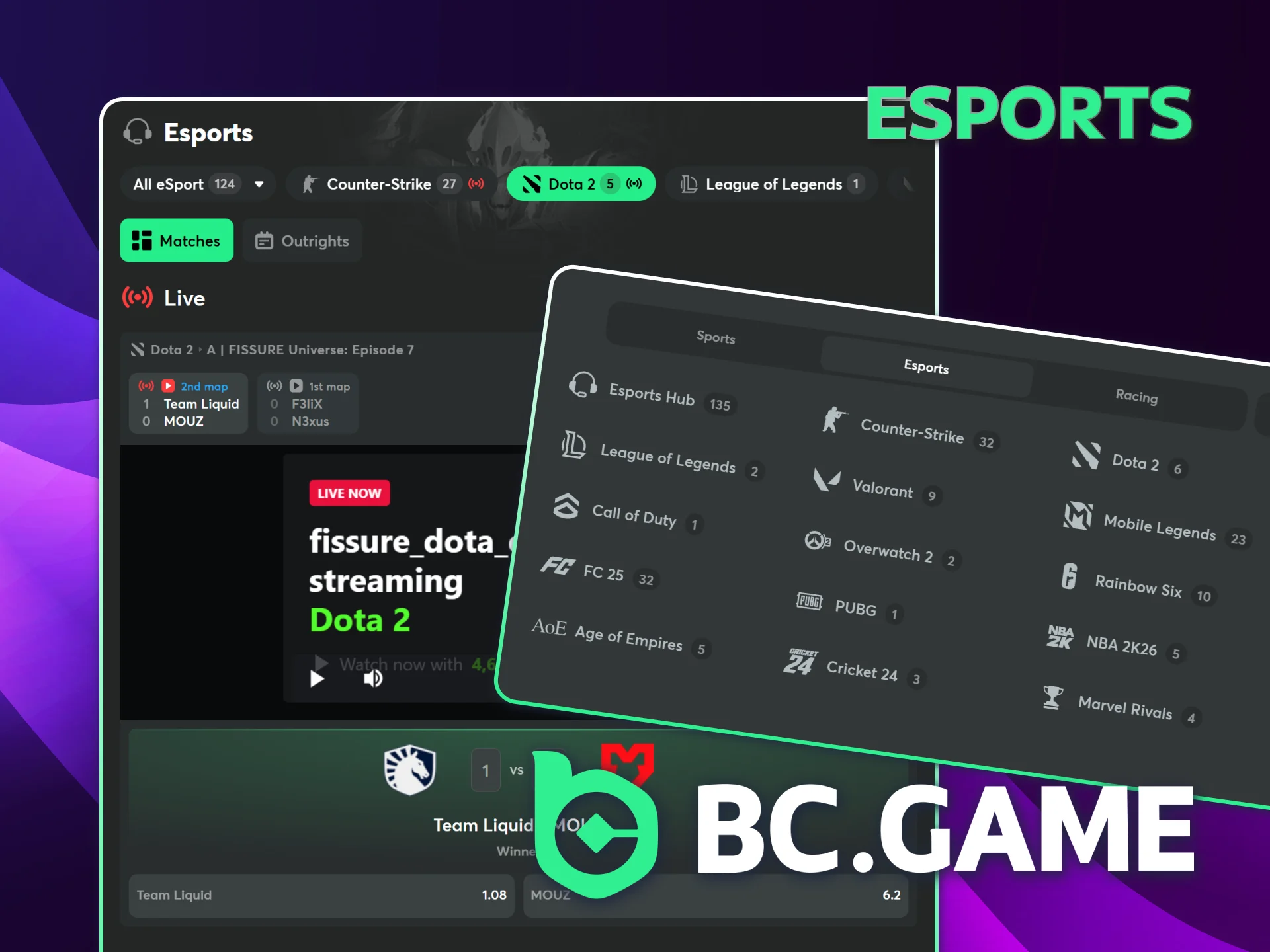BC Game has betting on popular esports in Philippines.