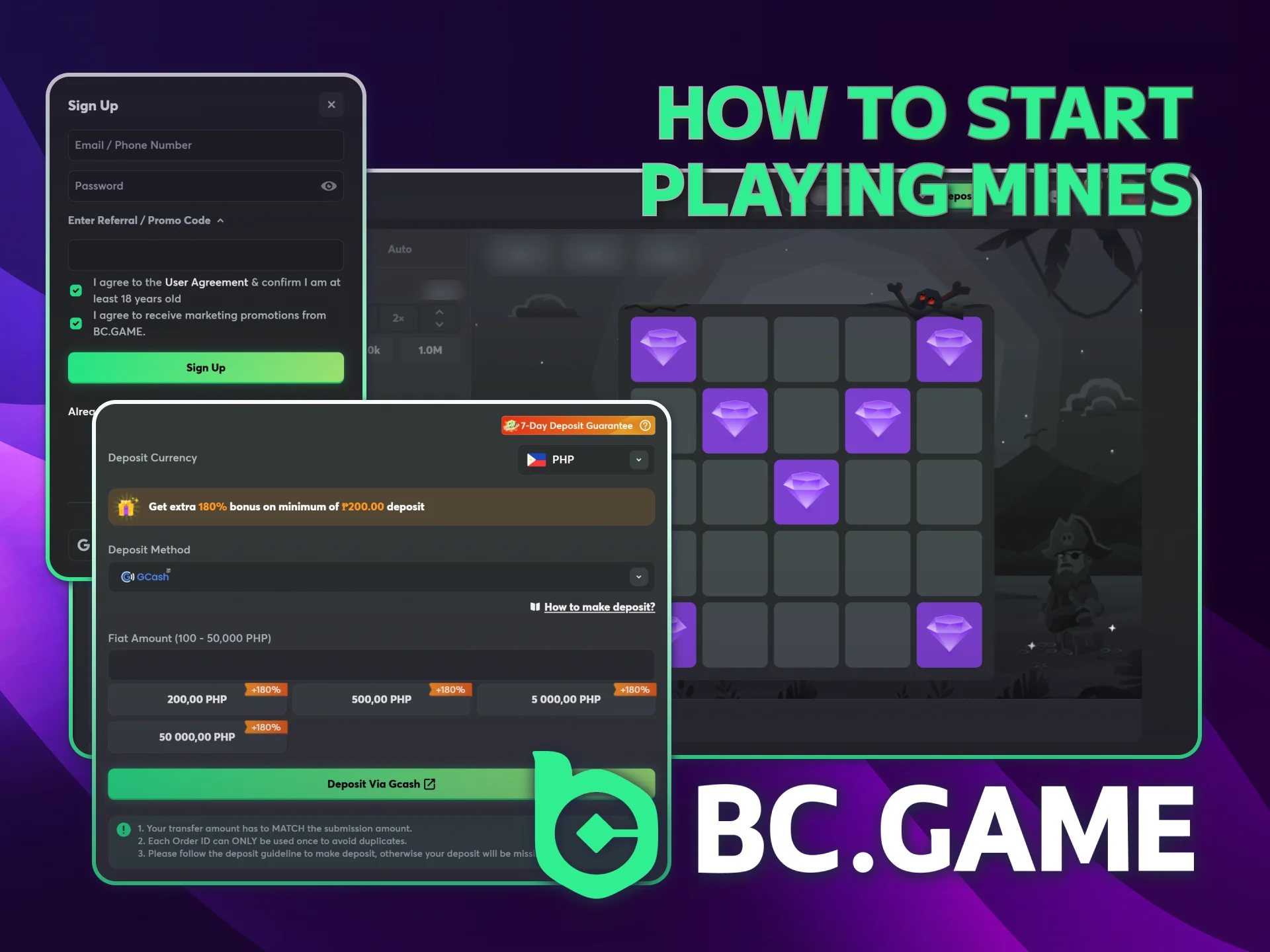 Play BC Game's Mines real money following the steps.