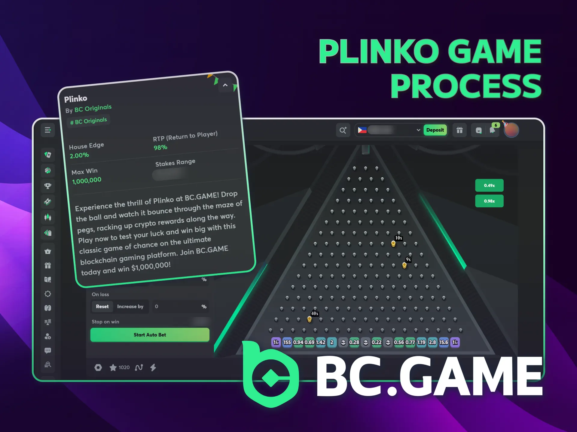 Drop the Plinko ball and win big at BC Game.