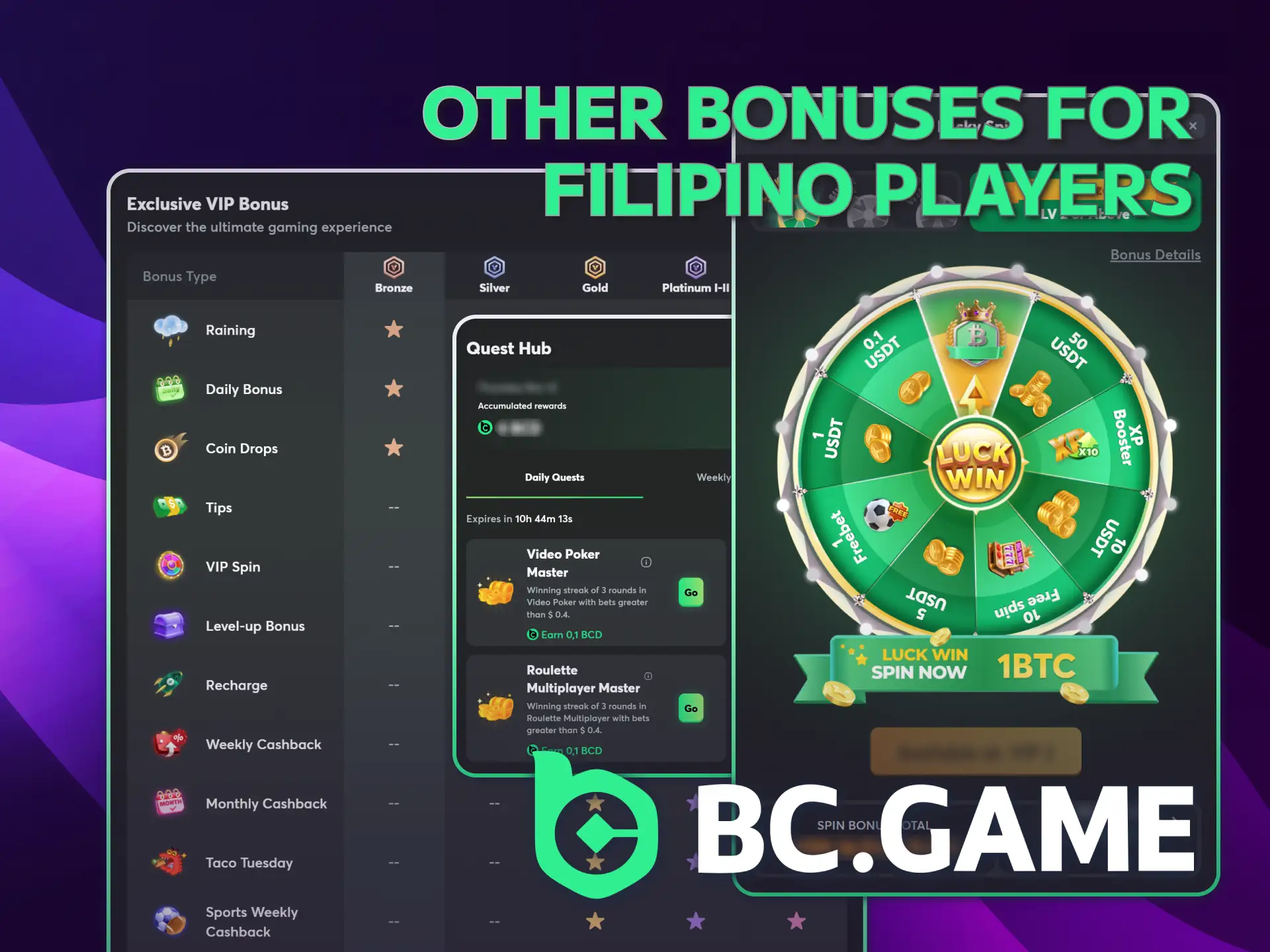 Keep winning with BC Game Philippines other bonuses and promotions.