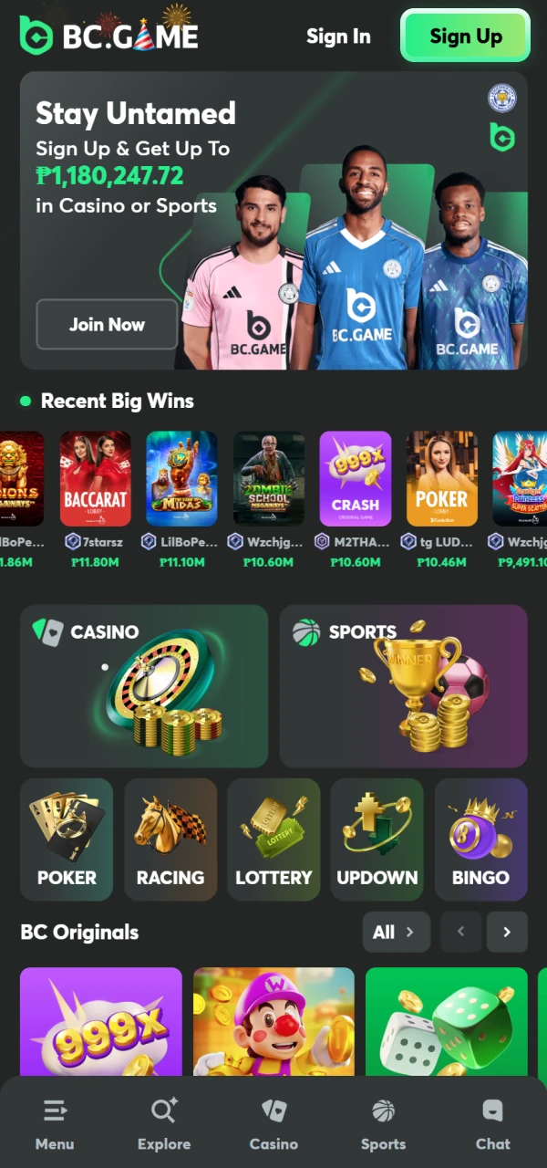 Click the Sign Up button to open a BC Game account.