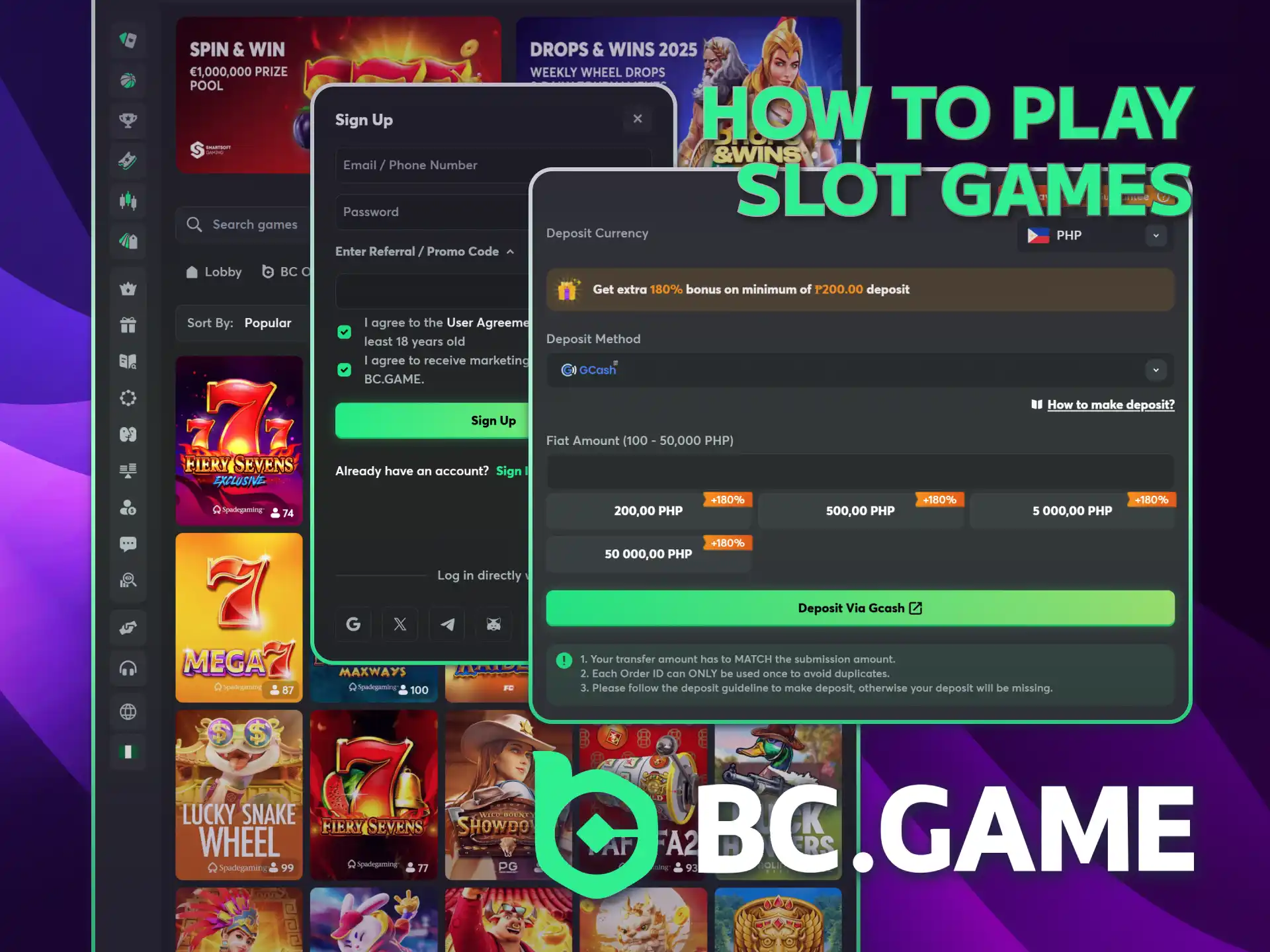 Play slots following simple steps on BC Game Philippines website.