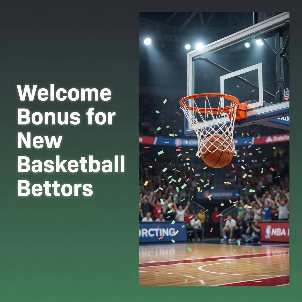 New basketball bettors receiving four-tier deposit bonus with stacked cash and basketball on digital betting interface