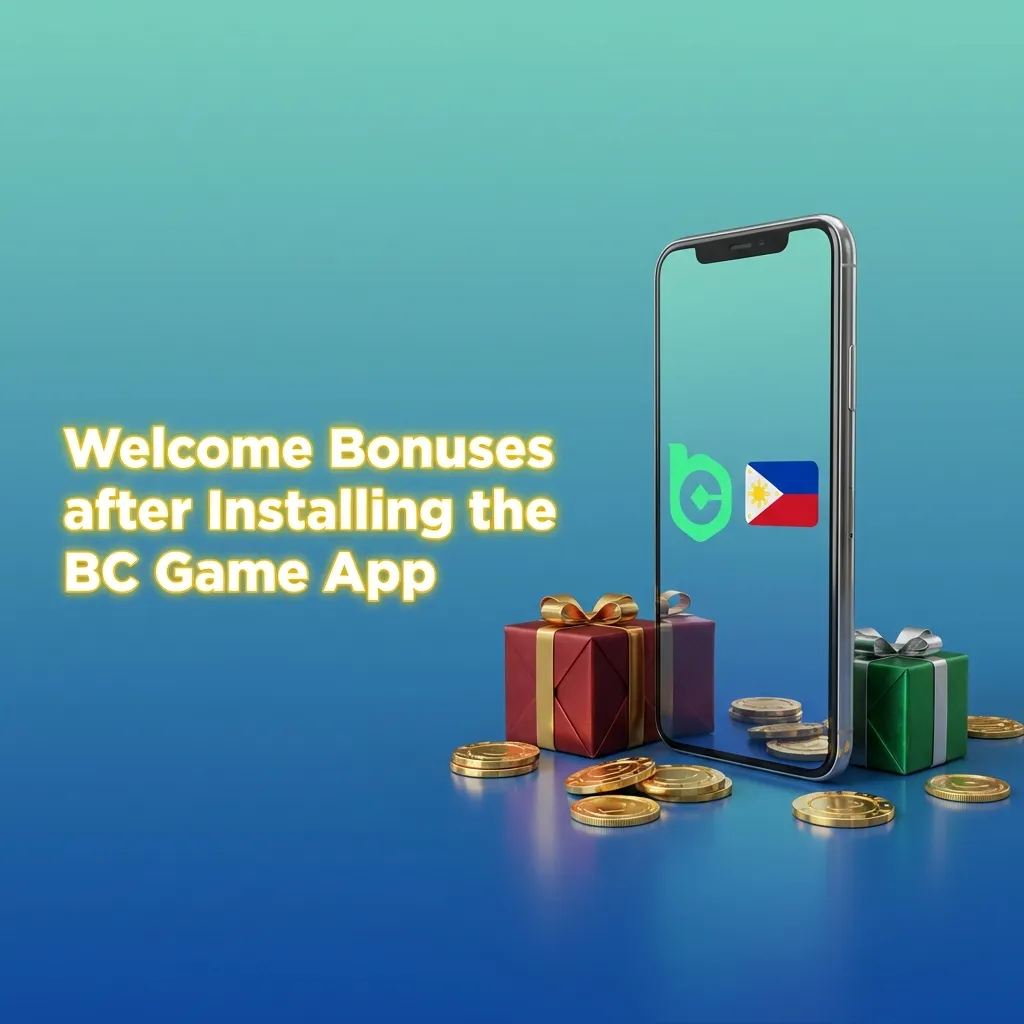 BC Game app welcome bonuses display showing 470% bonus package up to ₱224,000 for casino, sports betting, and free spins